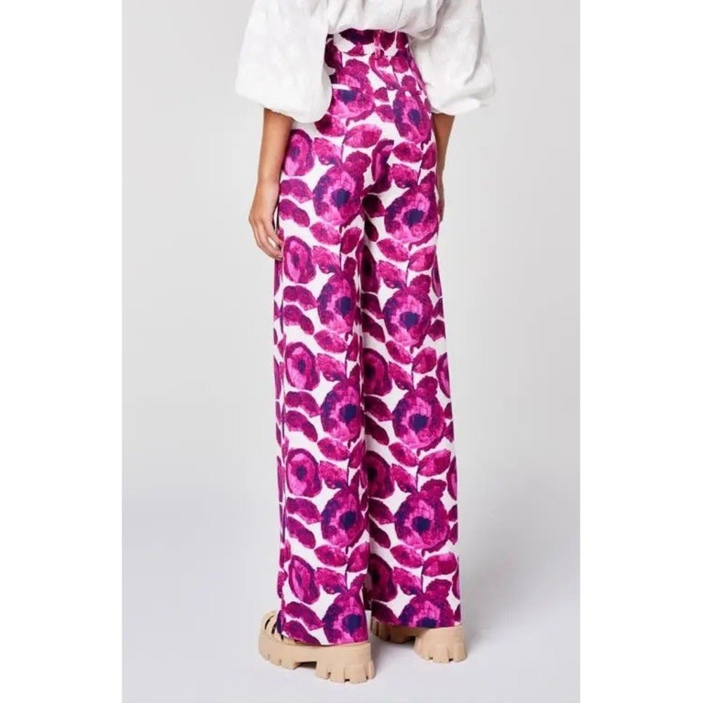 Smythe Floral Pleated Trouser Pants Begonia Pink Purple Viscose SP2402C Size 0